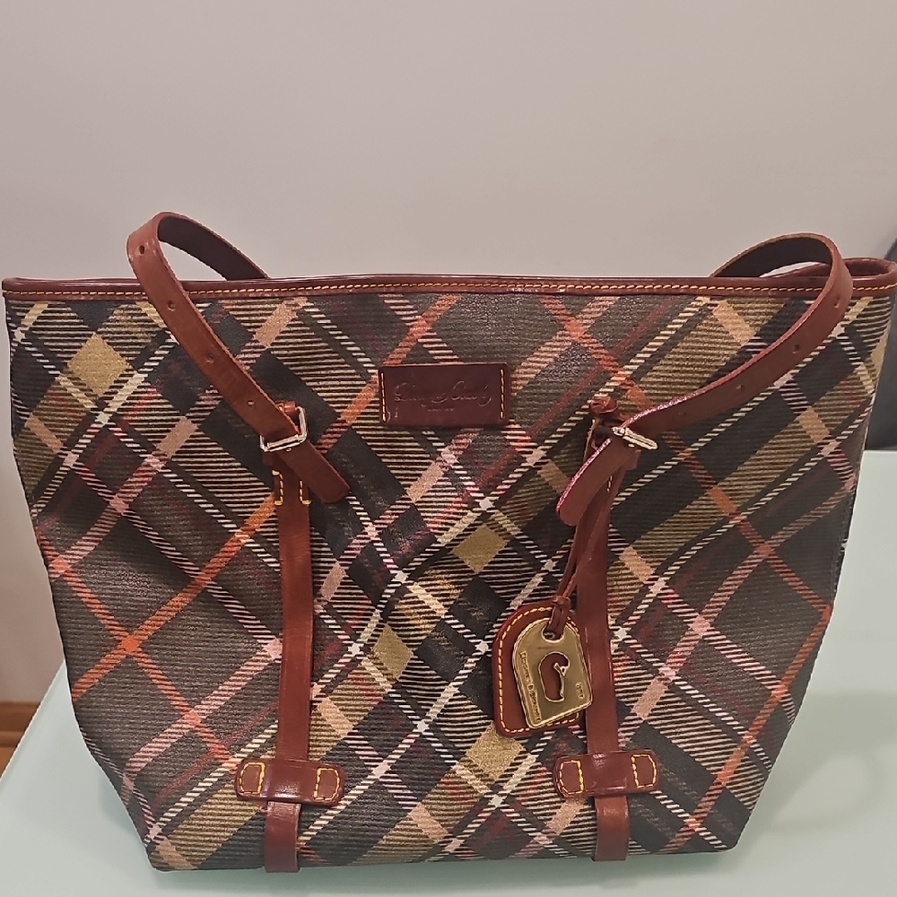 Dooney & Bourke Plaid Tote with Leather Trim